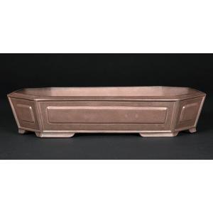 盆栽鉢 「行山紐づくり楕円鉢鉢」植木鉢 常滑 9号 28cm 手造り 釘彫