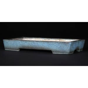 盆栽鉢 植木鉢 「呂均釉切立長方鉢」 磁器 10号 32cm 南京 景徳鎮 雑木盆栽 株立 寄せ植えに最適 現品限り