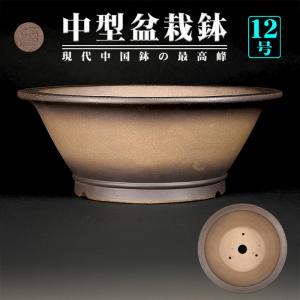 盆栽鉢 烏泥外縁輪花式鉢 植木鉢 中国鉢 張氏製陶 落款あり 12号 35cm