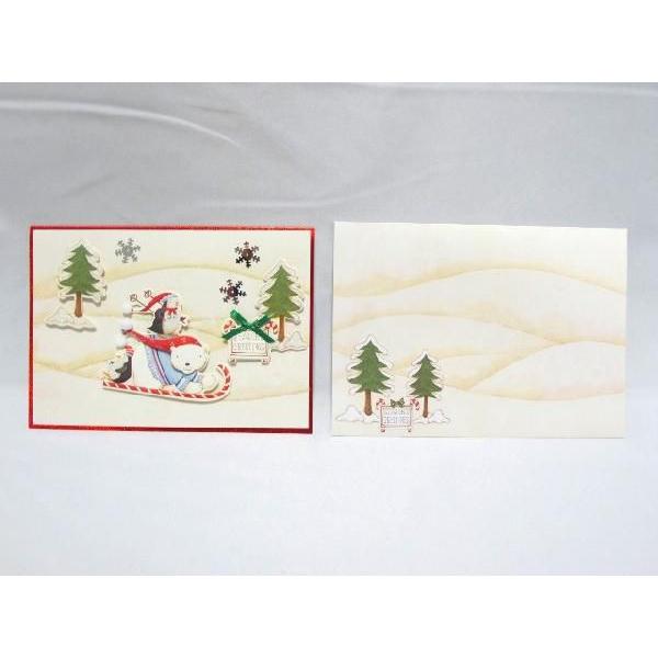 【グリーティングカード】 クリスマスカード　クマとペンギン　 豪華で立体的な手作りカードと封筒のセッ...