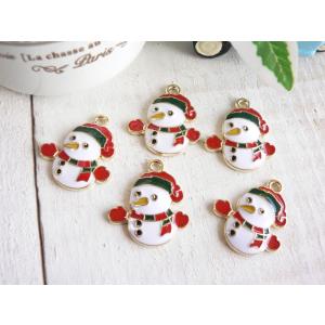 メタルチャーム】スノーマン 赤い帽子＆マフラー カラーチャーム