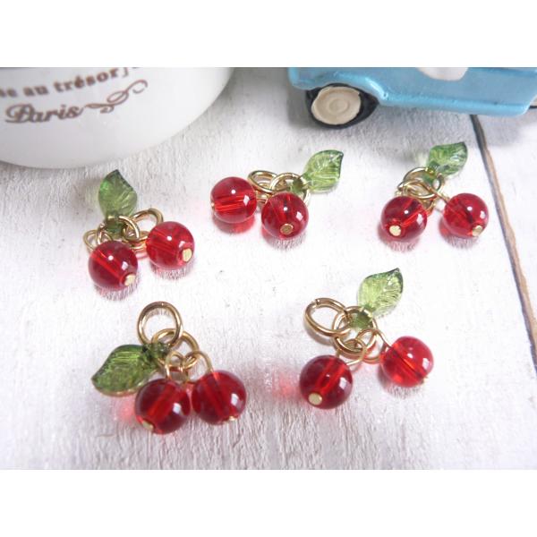 チャーム　チェリー　さくらんぼ　5個　手芸　パーツ　ハンドメイド　材料　#3904