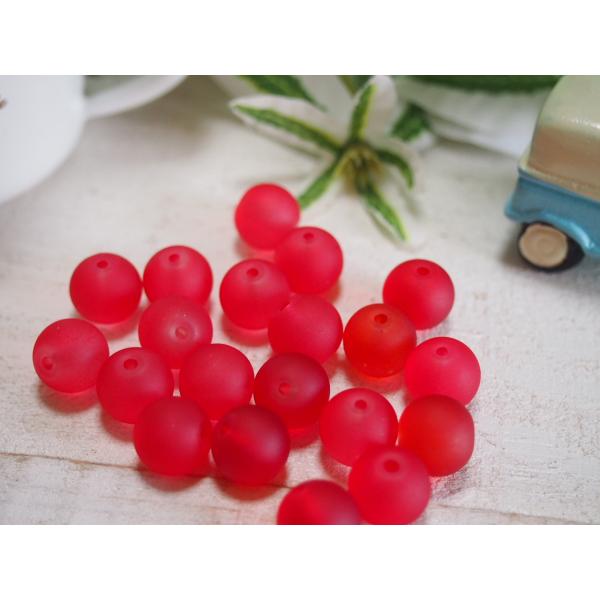 ビーズ　10mm　ガラス　レッド　艶消しラウンドガラス　30個　　GL7072543-P　＃521