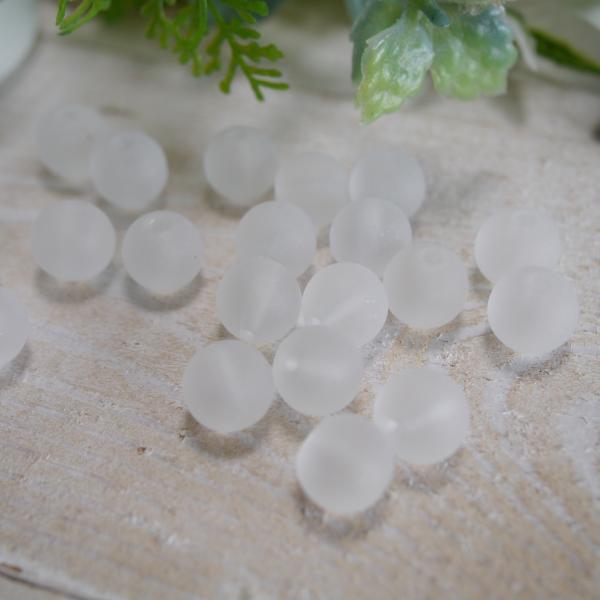 ビーズ　10mm　ガラス　ホワイト　艶消しラウンドガラス　30個　　GL7072545-P　＃523