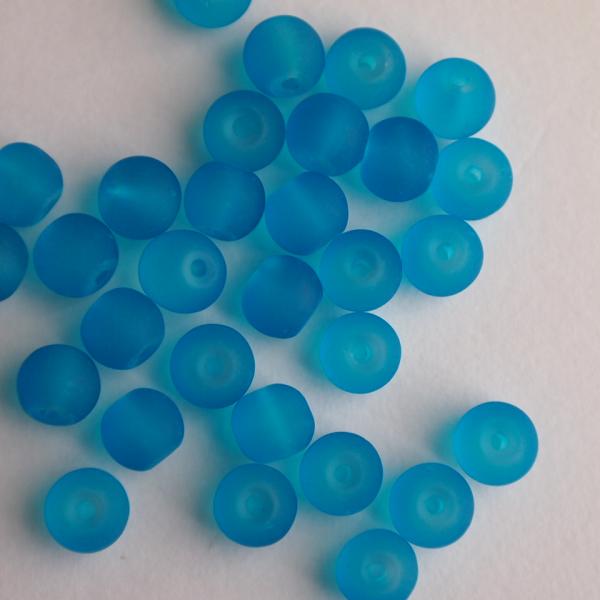 ビーズ　6mm　ガラス　ターコイズ　艶消しラウンドガラス　30個　　GL7081924-30　＃51...