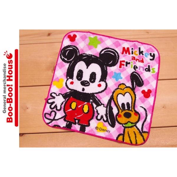 ミニタオル　プチタオル　ハンカチ　ディズニー　ミッキー　プルート　ピンクチェック　＃5