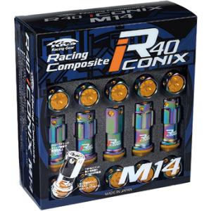 KYO-EI キョウエイ レーシングコンポジット R40 iCONIX M14 (アルミキャップ付) Ｍ14×P1.25 ネオクロ/レッド (ナット16個/ロック4個)｜bootspot