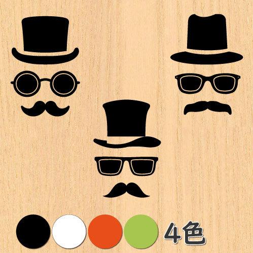 ウォールステッカー ジェントルマン 髭の紳士 メガネ ひげ 男性 シール