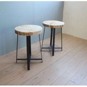 天然木 アイアン＆切り株 スツール 鉄脚 チェア サイドテーブル 1点