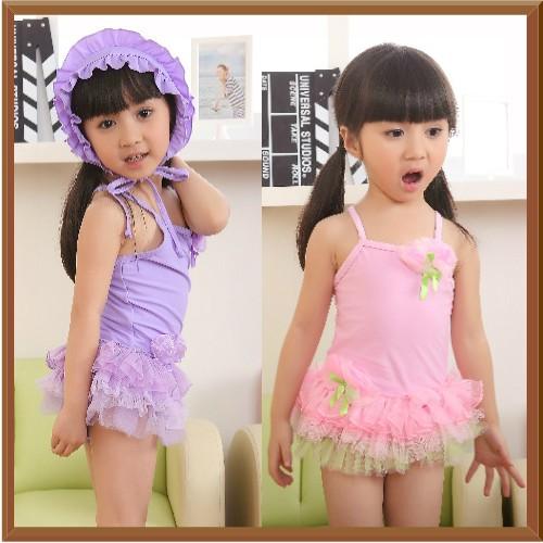 子供水着 フリルキャップ付チュチュフリルワンピース水着キッズ 女の子/チュチュフリル/ワンピース/ピ...