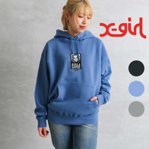 X-girl エックスガール FACE PATCH SWEAT HOODIE スウェット パーカー ...