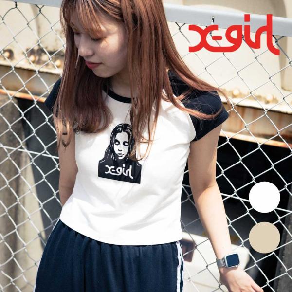 X-girl FACE RAGLAN BABY TEE レディース トップス 半袖 Ｔシャツ チビＴ...