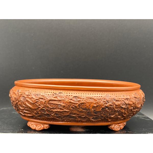 泥珠 朱泥楕円袋式雲足鉢 4号(13cm)