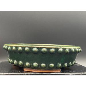二代平安東福寺 緑釉丸太鼓切足鉢 4.5号(15cm)の商品画像