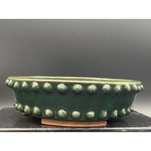 二代平安東福寺 緑釉丸太鼓切足鉢 4.5号(15cm)