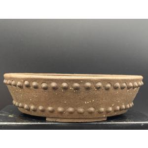 二代平安東福寺 梨皮泥丸太鼓切足鉢 5.5号(17cm)