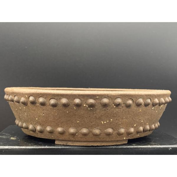 二代平安東福寺 梨皮泥丸太鼓切足鉢 5.5号(17cm)
