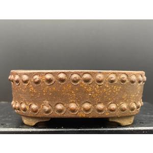 平安虹泉　梨泥長方撫角太鼓段足鉢 3号(9cm)