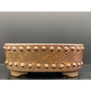 平安虹泉 梨泥長方撫角太鼓段足鉢 3号(9cm)の詳細画像2