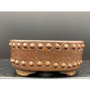 平安虹泉 梨泥長方撫角太鼓段足鉢 3号(9cm)の詳細画像3