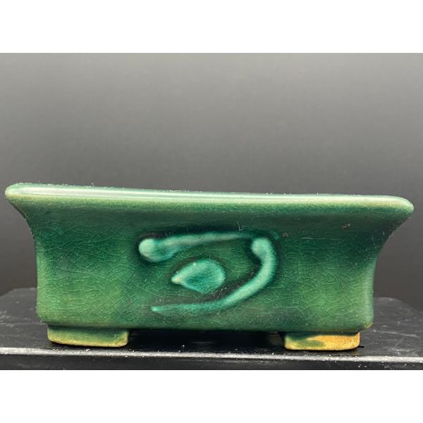 平安虹泉　緑釉長方外縁切足鉢 4号(12cm)