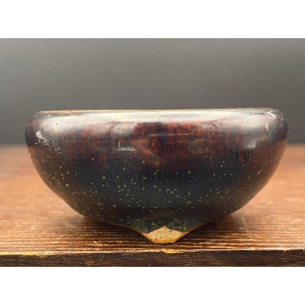 下野(中田)武山　金蕎麦釉丸切足鉢 1.5号(5.5cm)