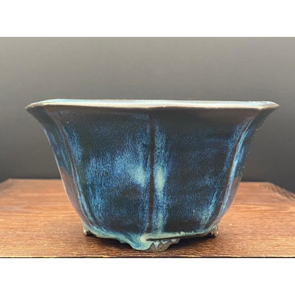 夢湖 海鼠釉六角外縁段足鉢 4号(13.5cm)