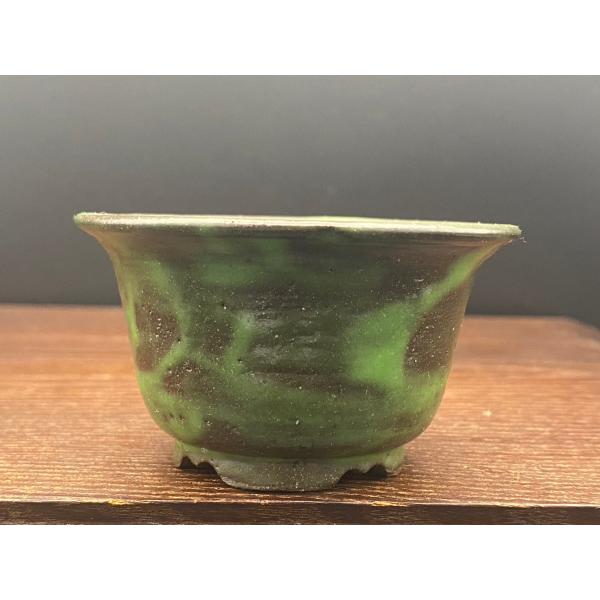 夢湖 緑釉丸外縁足鉢 2号(7.5cm)