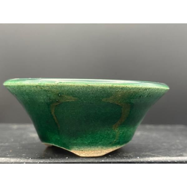 堀江美功 緑釉丸陣笠三足鉢 2.5号(7cm)