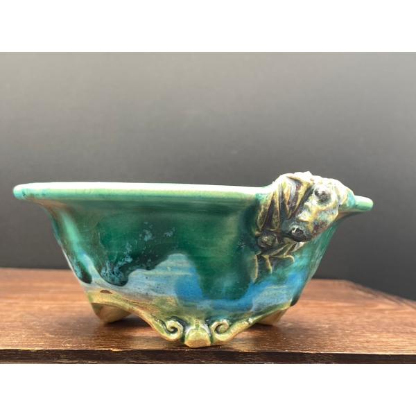 古本正志 掛分釉丸外縁蟹付雲足鉢 4号(13cm)