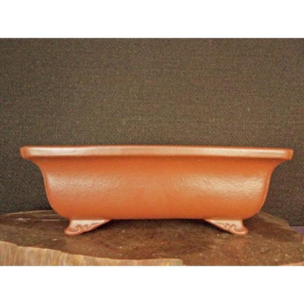 山秋 朱泥長方外縁隅切雲足鉢 6号