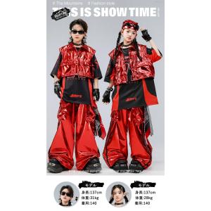 メタリック 赤 黒 キッズダンス衣装 ヒップホ...の詳細画像1