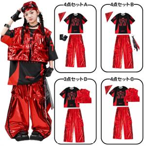 メタリック 赤 黒 キッズダンス衣装 ヒップホ...の詳細画像5