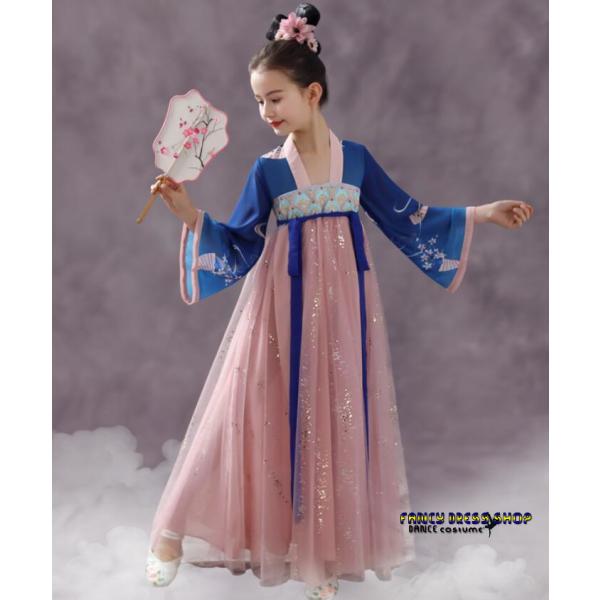 子供中華ダンス 衣装 女の子 漢服 中華服 中華ドレス 中国古典舞踊 ダンス 衣装 可愛い 唐時代 ...