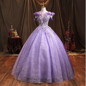 紫 ロングドレス カラー ウエディングドレス 花...の商品画像