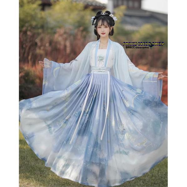 漢服 花刺しゅう 鶴プリント華流 舞台ステージ衣装 中国伝統古典漢服唐装 中国古代宮廷衣装 綺麗な皇...