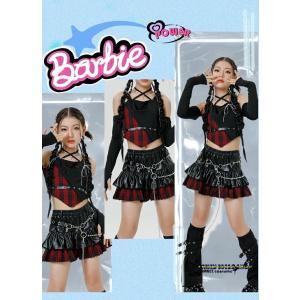 チェック柄 キッズ ダンス ダンス衣装 赤黒 ...の詳細画像1