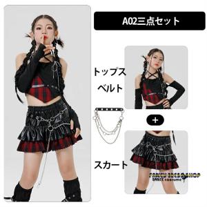 チェック柄 キッズ ダンス ダンス衣装 赤黒 ...の詳細画像5
