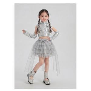 キッズ ダンス衣装 シルバー セットアップ キ...の詳細画像3