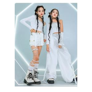 ダンス衣装 白 ガールズ ヒップホップ 衣装 ...の詳細画像2