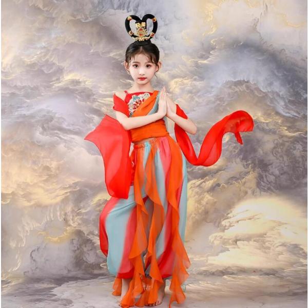 子供敦煌古典舞踊ダンス衣装 チャイナ風漢服 華流 女の子ベリーダンス衣装　フレアパンツ　アラビアン衣...