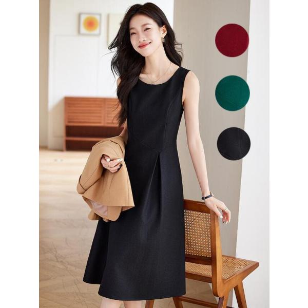 レディーススーツワンピース　ビジネスワンピース　秋冬ノースリーブスーツドレス　優雅　膝下丈　30代　...
