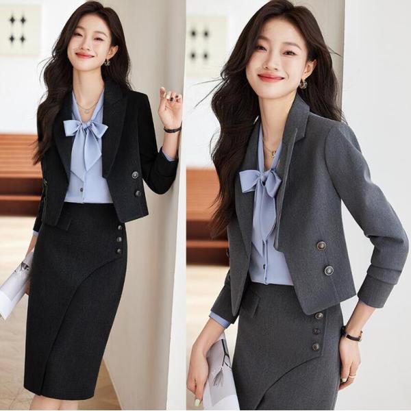 レディーススカートスーツセット　ビジネス　制服OL　スーツコート　スカート　ショート丈ジャケット　長...