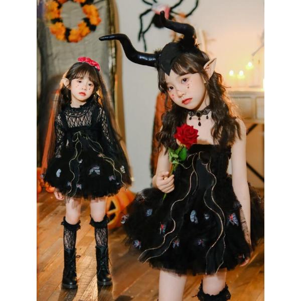 子供コスプレワンピース　キャミソール　ハロウィンHalloween仮装変装　蝶ドレス　女の子　レース...