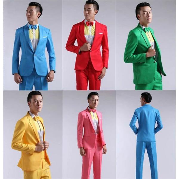 2点セット ジャケット＋パンツ 5色お揃い メンズ スーツ テーラードジャケット ロングパンツ ステ...