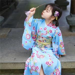 水色 青 ピンク 桜柄 女の子 浴衣 セット ...の詳細画像1
