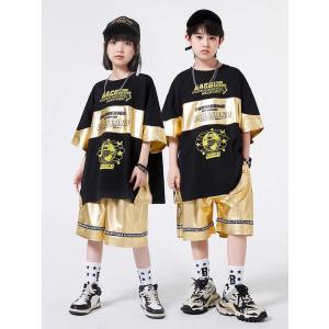 HIPHOP 衣装 キッズ ダンス衣装 黒 ゴ...の詳細画像3
