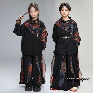 黒系 和風 キッズダンス衣装 セットアップ ヒ...の詳細画像2