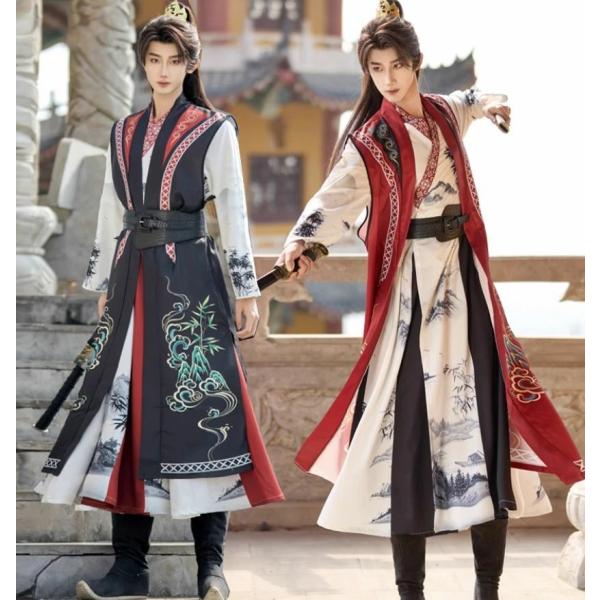 メンズ チャイナ服 3点セット オリジナル 漢服 中華コスプレ衣装 男性 大人 エスニック 竹プリン...