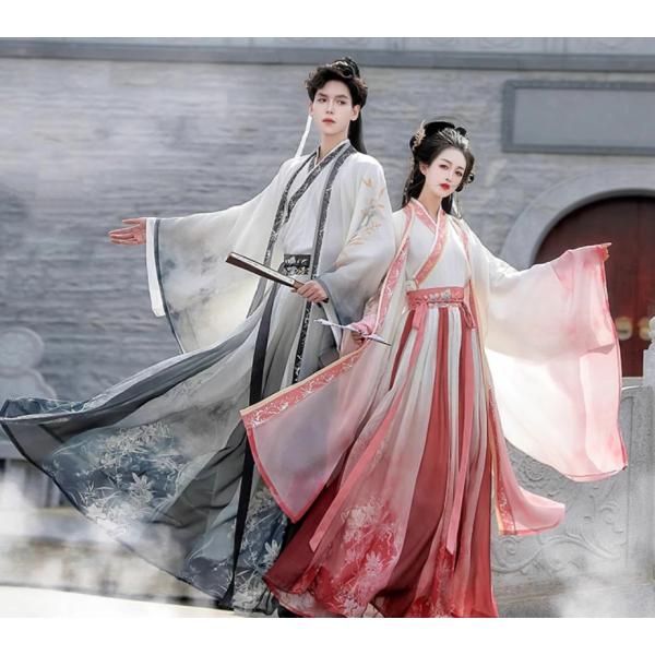 チャイナ服 羽織付き3点セット 大人 男性 女性 振り袖 漢服 中華コスプレ衣装 男女 ペアルック ...